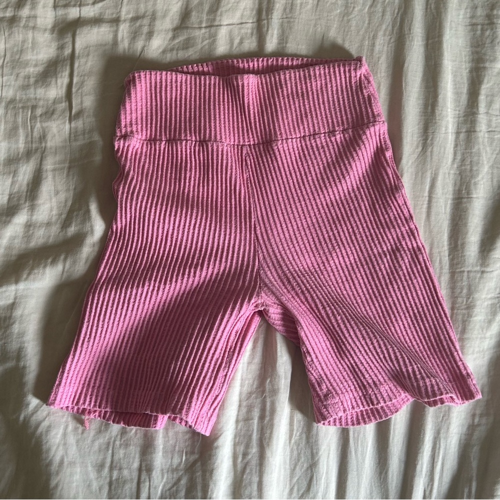 Zulu & Zephyr Pink Ribbed Cotton Biker Shorts
